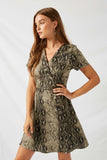 H8275 Olive Button-Down Snakeskin Dress Pose