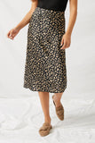 H8284 Black Taupe Leopard Midi Slip Skirt Front