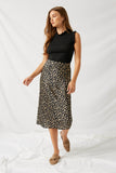 H8284 Black Taupe Leopard Midi Slip Skirt Full Body