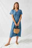 H8290 Mid Denim Polka-Dot Button-Down Midi Dress Front