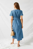 H8290 Mid Denim Polka-Dot Button-Down Midi Dress Back