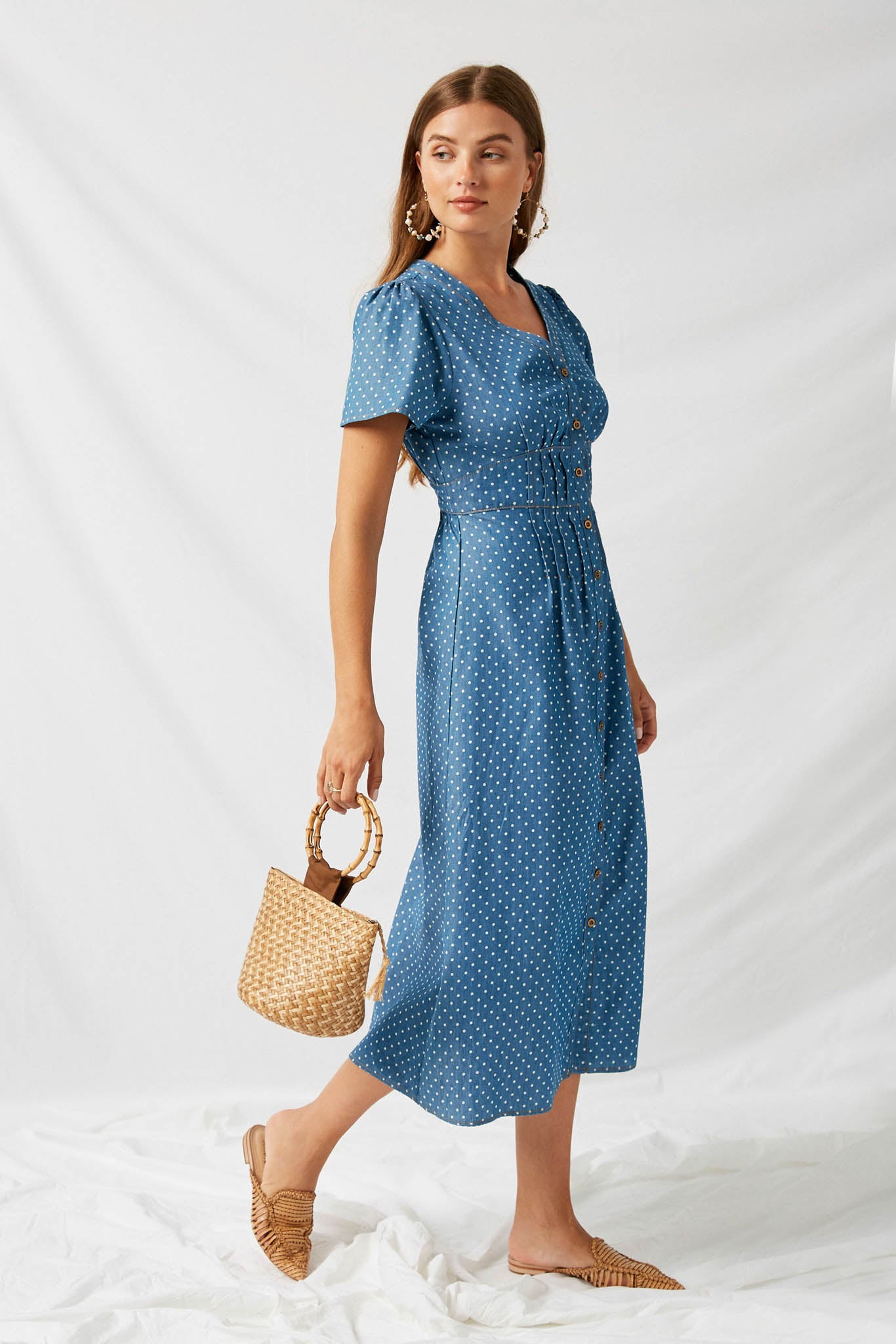 denim polka dot dress Womens The Dot Dot Polka Dot Dress Billy T Dots / S