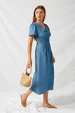 H8290 Mid Denim Polka-Dot Button-Down Midi Dress Side