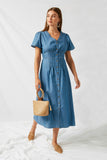 H8290 Mid Denim Polka-Dot Button-Down Midi Dress Front 2