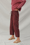 H9035 Burgundy Womens Stripe Drawstring Pants Side