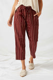H9035 Burgundy Stripe Drawstring Pants Front
