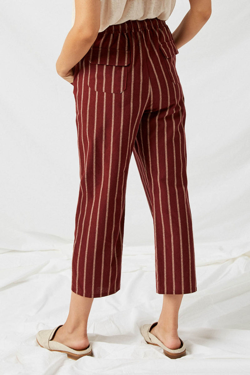 H9035 Burgundy Stripe Drawstring Pants Back