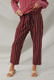 H9035 Burgundy Womens Stripe Drawstring Pants Front