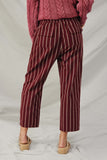 H9035 Burgundy Womens Stripe Drawstring Pants Back