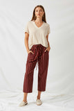 H9035 Burgundy Stripe Drawstring Pants Full Body