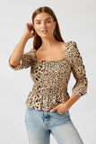 H9043 Leopard Mix Leopard Cropped Smock Top Front