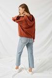 H9063 Rust Hooded Button Up Cargo Sweatshirt Back