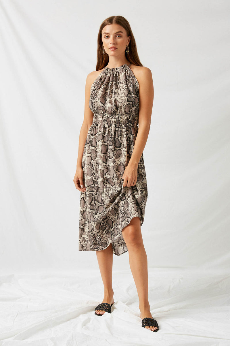 H9103 Grey Snakeskin Midi Dress Front