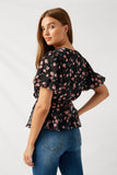 H9106 Black Mix Floral Peplum Top Back