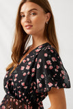 H9106 Black Mix Floral Peplum Top Side