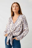 Snakeskin Tie-Front Blouse