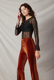H9118 Black Womens Sparkly Sheer Bell Sleeve Top Side