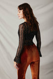 H9118 Black Womens Sparkly Sheer Bell Sleeve Top Back