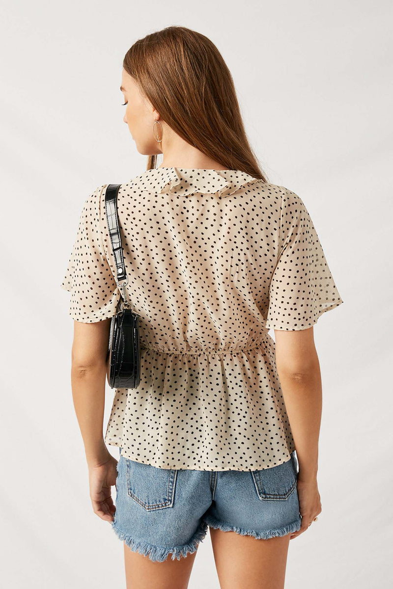 H9155 Off White Dotted Ruffle Peplum Blouse Back