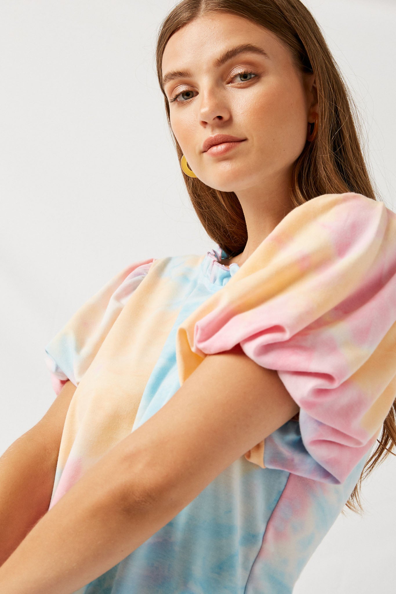 ruffle t shirt dress Women's Ruffle Tie Dye Puff Sleeve Shirt Dress