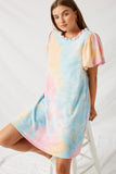 H9228 Multi Ruffle Tie Dye Puff Sleeve Shirt Dress Back