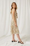 H9243 BEIGE Spotted Smock Waist Ruffle Midi Dress Side