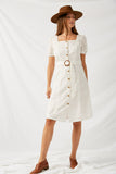 H9245 Off White Square Neck Eyelet Midi Dress Full Body