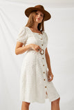 H9245 Off White Square Neck Eyelet Midi Dress Side