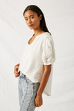 Banded Collar Puff Shoulder Knit Top