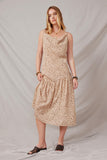 H9288 Beige Womens Leopard Cowl Neck Midi Dress Full Body