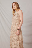 H9288 Beige Womens Leopard Cowl Neck Midi Dress Front