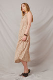 H9288 Beige Womens Leopard Cowl Neck Midi Dress Side