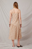 H9288 Beige Womens Leopard Cowl Neck Midi Dress Back