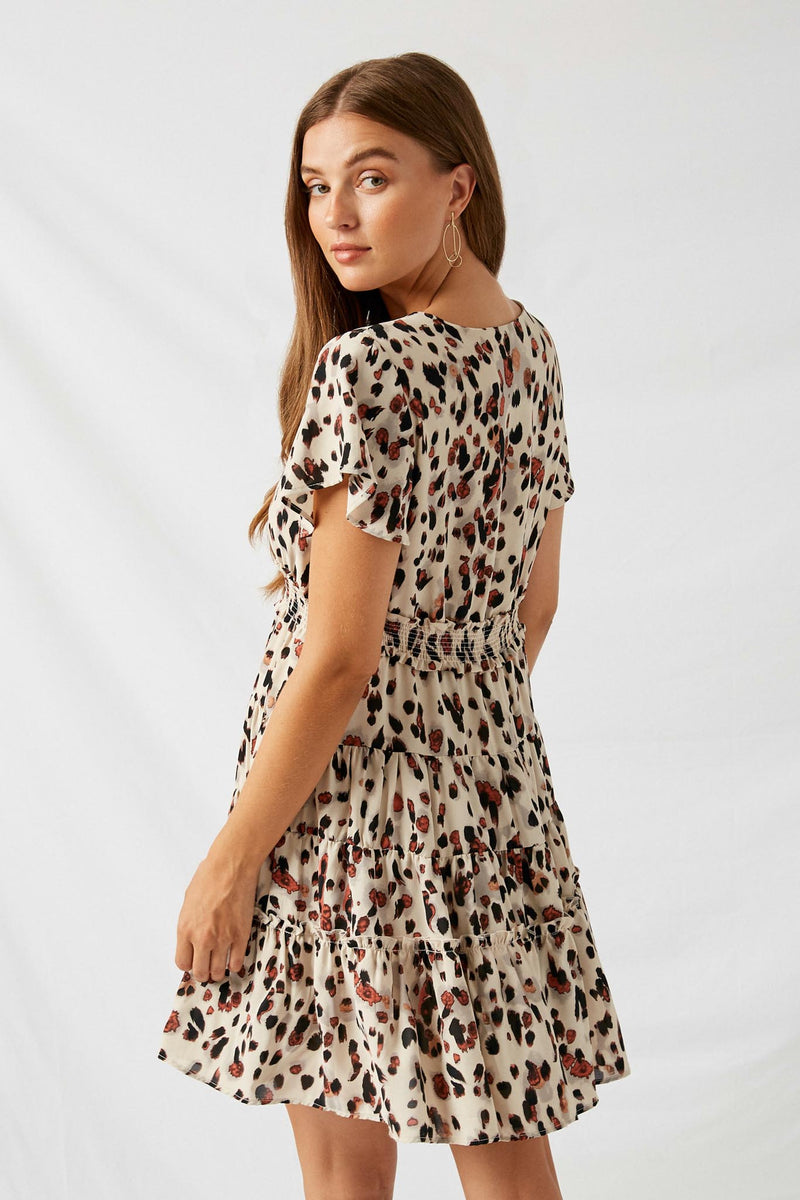 H9303 Ivory Dotted Smock Waist Ruffle Dress Back