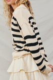 Lace Up Collared Striped Sweater