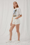 HC1001 White Denim Womens Distressed Acid Wash Denim Shorts Side