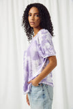 HDJ3403 LAVENDER Womens Tie Dye Raglan Shoulder Detail Knit Top Pose