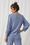 HDN4096 Denim Womens Seam Detail Long Sleeve Brushed Terry Top Back