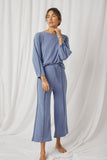 HDN4134 Denim Womens Seam Detail Brushed Terry Wide Leg Pants Full Body