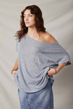 HDY5819 Blue Womens Wide Neck Loose Knit Pocket Slouchy Top Pose