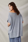 HDY5819 Blue Womens Wide Neck Loose Knit Pocket Slouchy Top Back