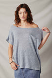 HDY5819 Blue Womens Wide Neck Loose Knit Pocket Slouchy Top Front 2