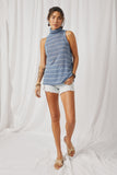 HDY7109 Blue Womens Loose Knit Striped Cowl Neck Tank Full Body