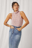 HDY7109 Mauve Womens Loose Knit Striped Cowl Neck Tank Front
