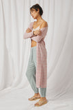 HDY7116 Mauve Womens Loose Knit Striped Open Duster Side