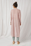 HDY7116 Mauve Womens Loose Knit Striped Open Duster Back