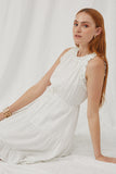 HE1001 Ivory Womens Ruffle Detailed Tassel Waist Tank Dress Pose