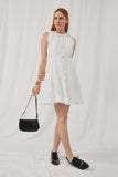 HE1001 Ivory Womens Ruffle Detailed Tassel Waist Tank Dress Full Body