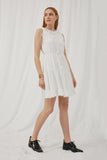 HE1001 Ivory Womens Ruffle Detailed Tassel Waist Tank Dress Full Body 2