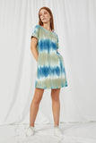 HJ1004 Blue Womens Tie-Dye Sweatshirt Dress Back